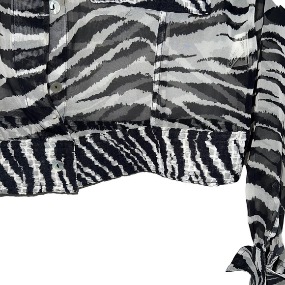 C'EST DUO Black Label Black & White Zebra Print Sheer Jacket Pleat Accents MED - Picture 3 of 11